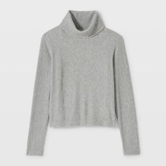 Club Monaco Women's M Meredy Ribbed Knit Long Sleeve Turtleneck Top Heather Grey - Picture 1 of 16